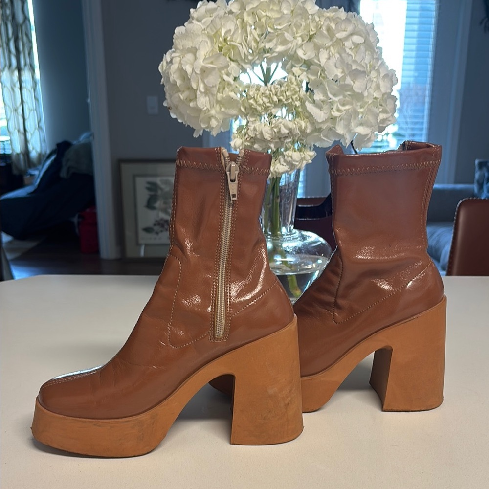 Nasty Gal Brown Platform Ankle Boots with Chunky Heel